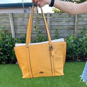Coach Leather May Tote Bag NWT, yellow and white